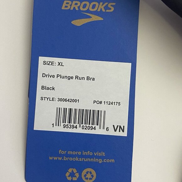 Brooks Size XL Drive Plunge Run Sports Bra Black Compressive Mesh Strappy Back - Picture 7 of 10